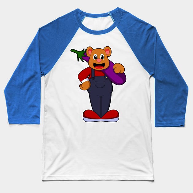 Bear at Farmer with Eggplant Baseball T-Shirt by Markus Schnabel